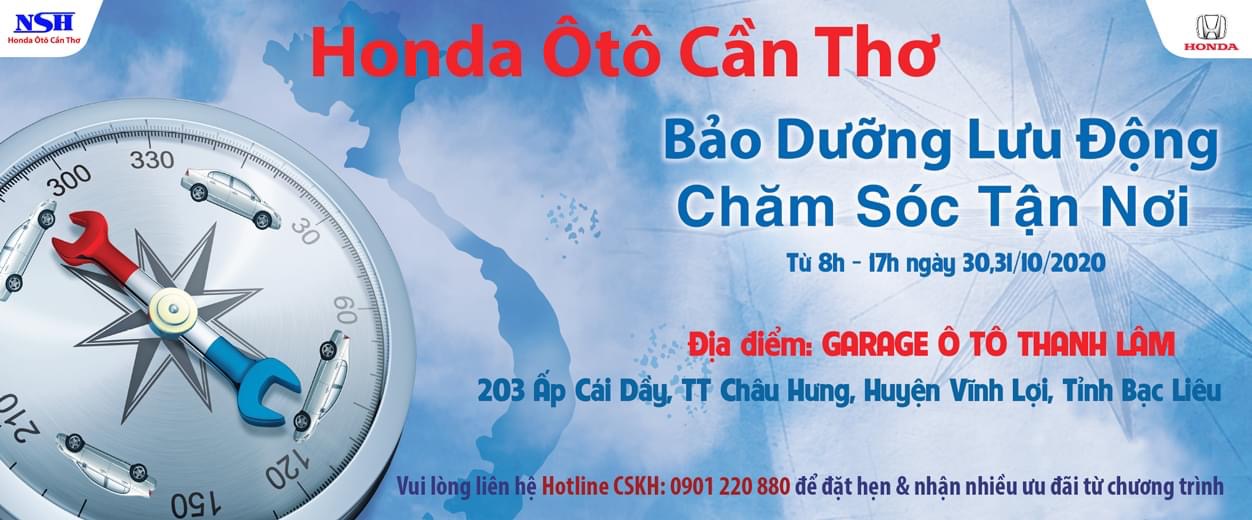 HONDA ÔTÔ CẦN THƠ BẢO DƯỠNG LƯU ĐỘNG TẠI BẠC LIÊU